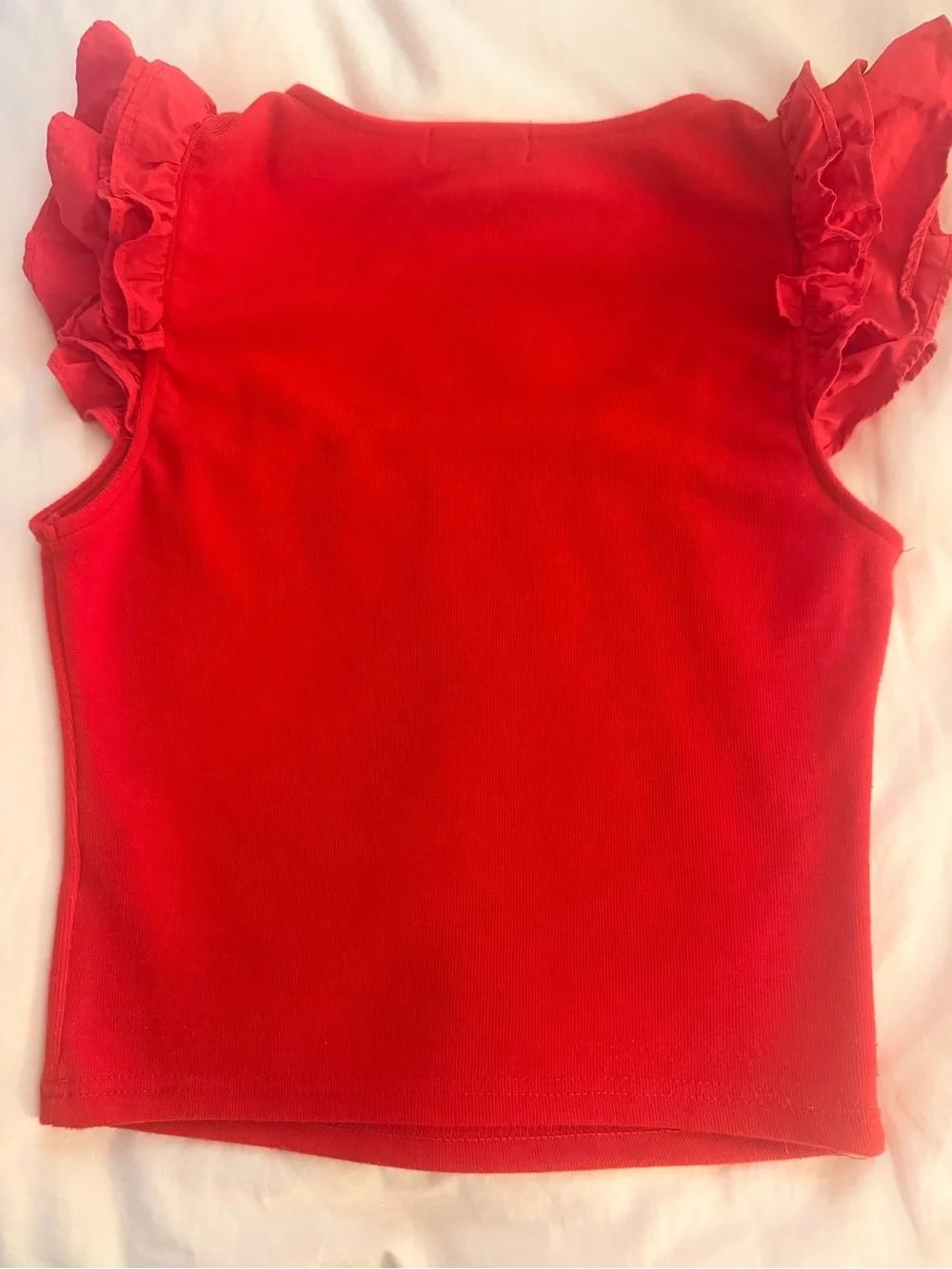 Habit Ruffle-Sleeve Scoop Neck Tank in Red EUC - Picture 6 of 6